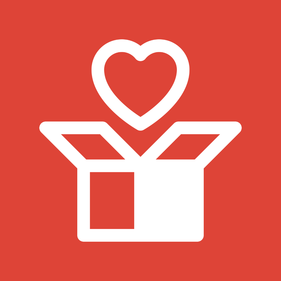 heart with open box icon with red background