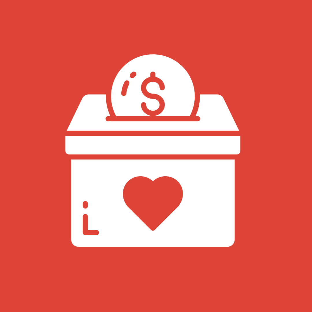 box with money coin inserting icon with red background
