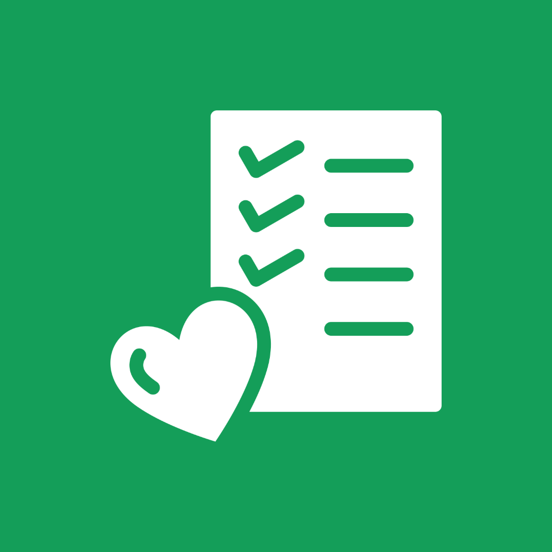 heart with checklist icon on green background